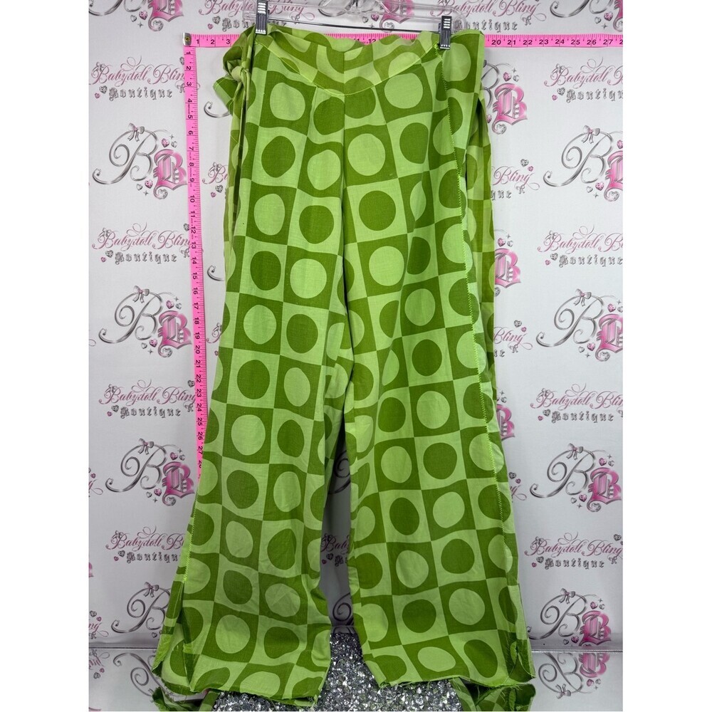 Pants side cut outs flare wide leg Green Circle-Print Wide Leg tie up Pants